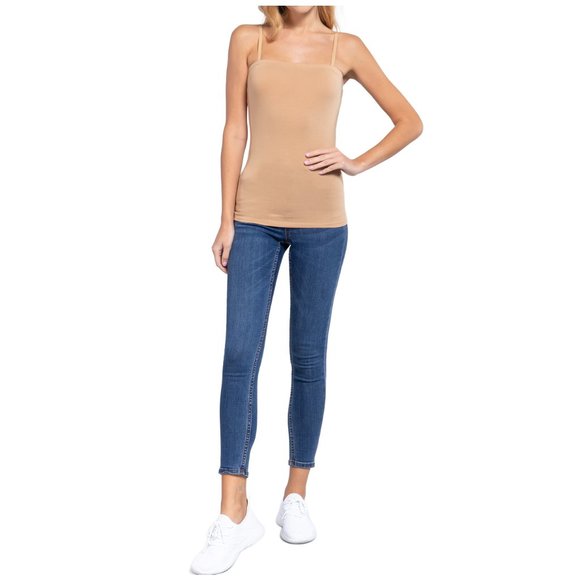 NWT- Soft and Stretchy Women's Tube Top Camisole with Adjustable Straps, Nude - Picture 2 of 4